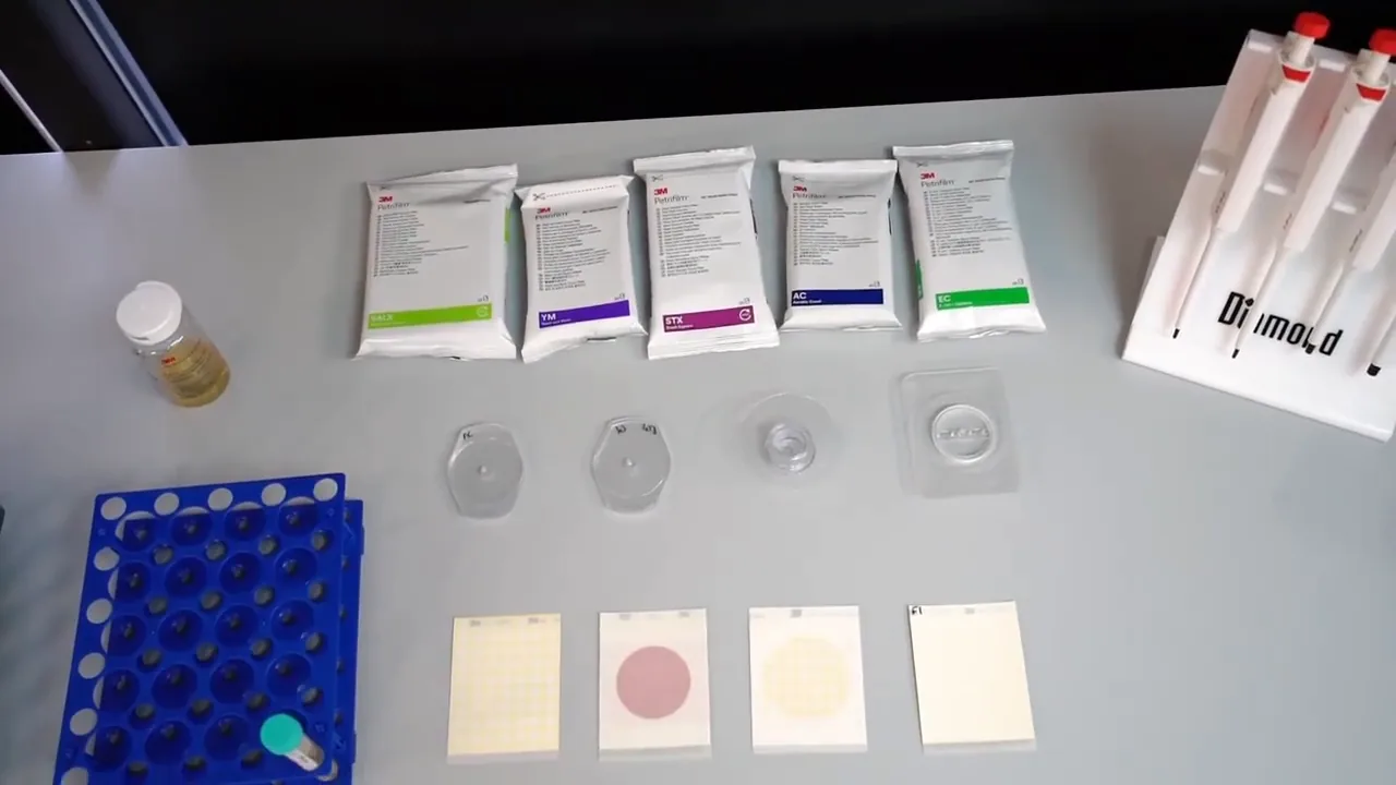 Sample pouches and reagents laid out for testing